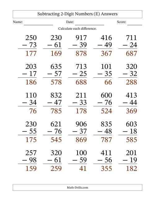 The Subtracting 2-Digit Numbers With All Regrouping (25 Questions) Large Print (E) Math Worksheet Page 2