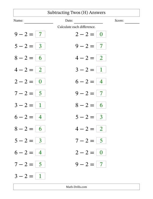 The Subtraction Facts -- Subtracting Twos (H) Math Worksheet Page 2