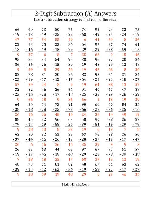 The 2-Digit Subtraction with All Regrouping (A) Math Worksheet Page 2