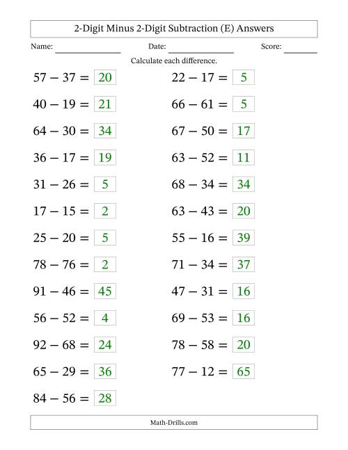 The Horizontally Arranged Two-Digit Minus Two-Digit Subtraction(25 Questions; Large Print) (E) Math Worksheet Page 2