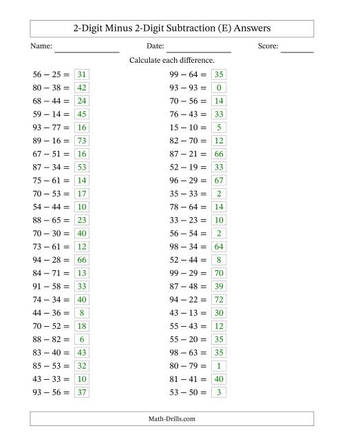 The Horizontally Arranged Two-Digit Minus Two-Digit Subtraction(50 Questions) (E) Math Worksheet Page 2