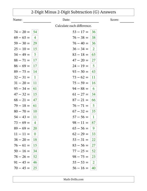 The Horizontally Arranged Two-Digit Minus Two-Digit Subtraction(50 Questions) (G) Math Worksheet Page 2