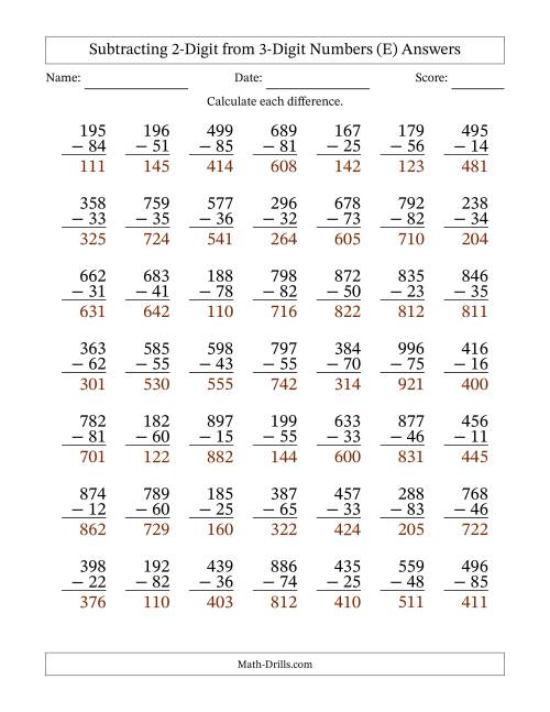 The 3-Digit Minus 2-Digit Subtraction with NO Regrouping (E) Math Worksheet Page 2