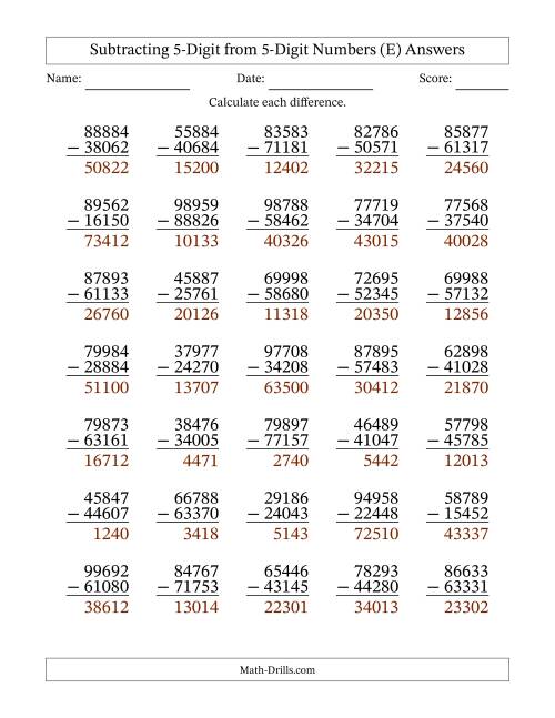 The 5-Digit Minus 5-Digit Subtraction with NO Regrouping (E) Math Worksheet Page 2