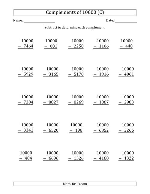 The Complements 10000 by Subtracting (C) Math Worksheet