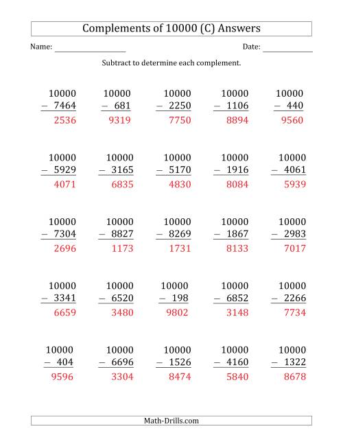 The Complements 10000 by Subtracting (C) Math Worksheet Page 2