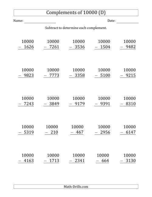 The Complements 10000 by Subtracting (D) Math Worksheet