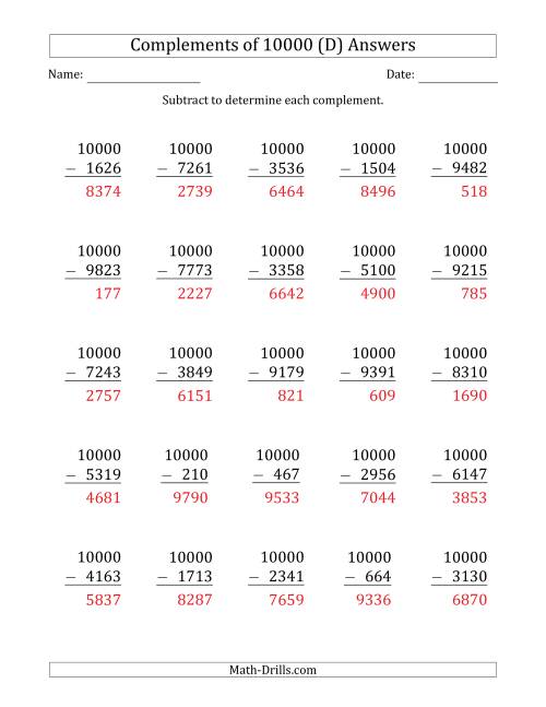 The Complements 10000 by Subtracting (D) Math Worksheet Page 2