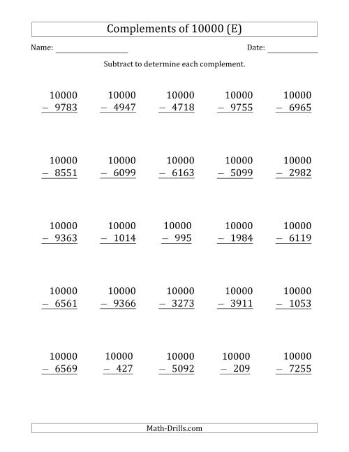 The Complements 10000 by Subtracting (E) Math Worksheet