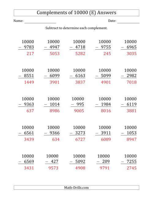 The Complements 10000 by Subtracting (E) Math Worksheet Page 2