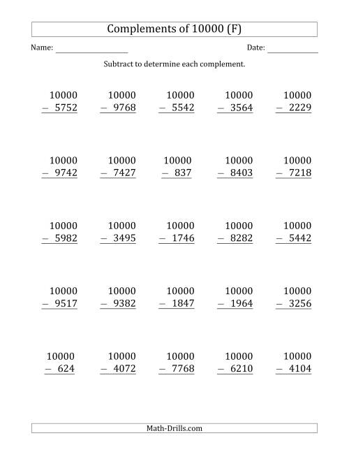 The Complements 10000 by Subtracting (F) Math Worksheet