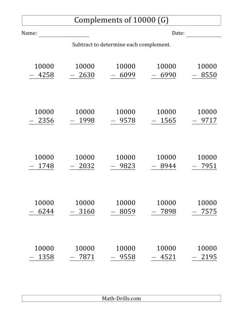 The Complements 10000 by Subtracting (G) Math Worksheet