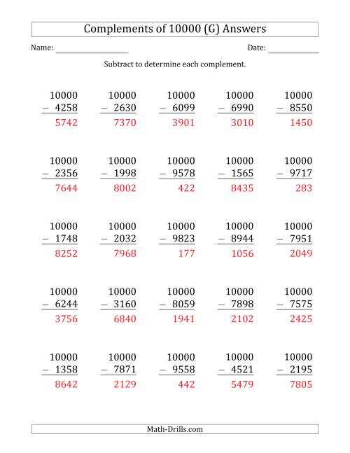 The Complements 10000 by Subtracting (G) Math Worksheet Page 2