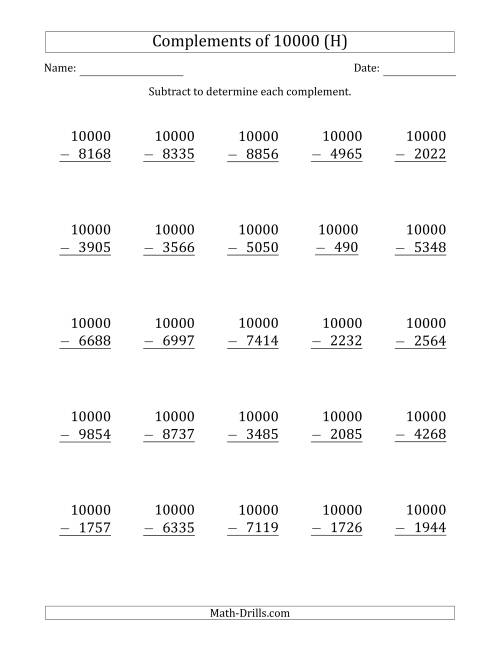 The Complements 10000 by Subtracting (H) Math Worksheet