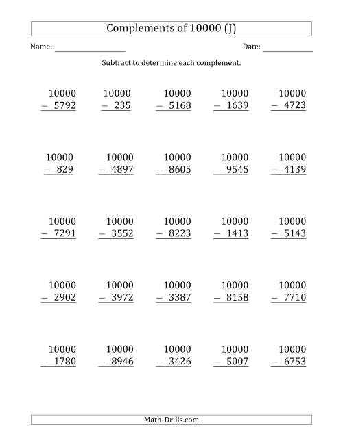 The Complements 10000 by Subtracting (J) Math Worksheet