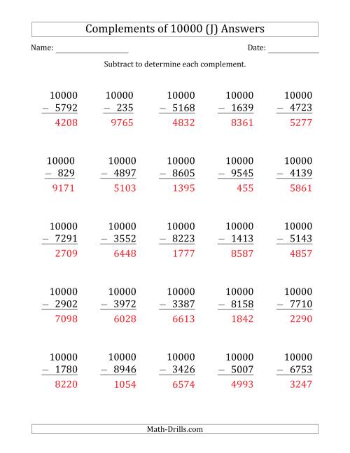 The Complements 10000 by Subtracting (J) Math Worksheet Page 2