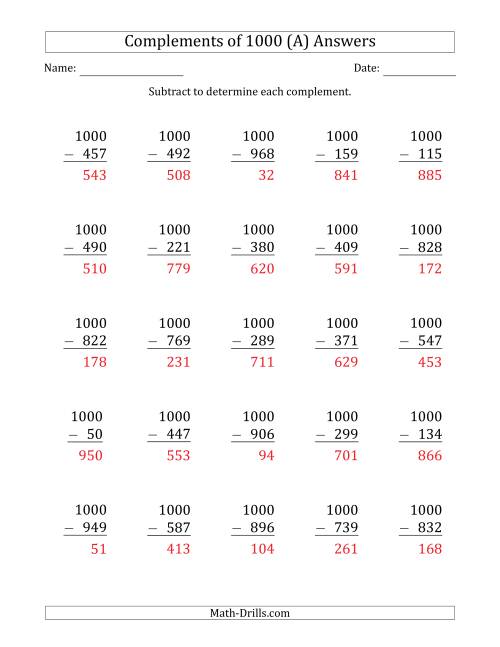 The Complements of 1000 by Subtracting (All) Math Worksheet Page 2