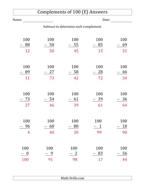 The Complements of 100 by Subtracting (E) Math Worksheet Page 2
