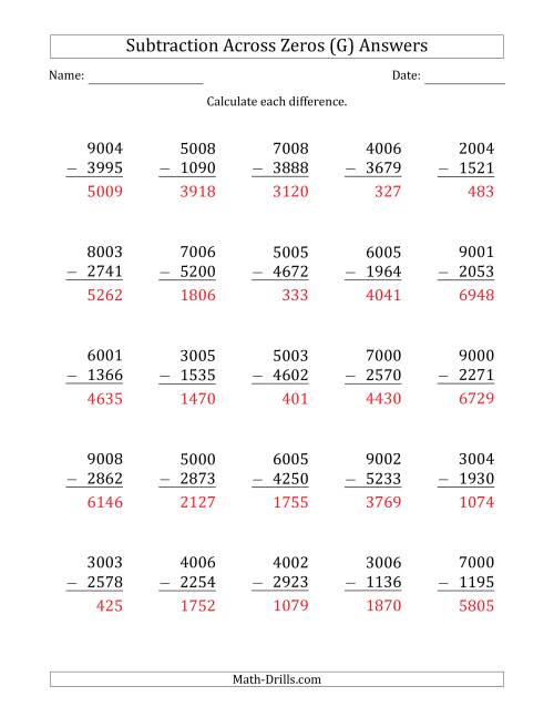 The 4-Digit Subtracting Across Zeros in the Middle (Ones Sometimes Need Regrouping) (G) Math Worksheet Page 2
