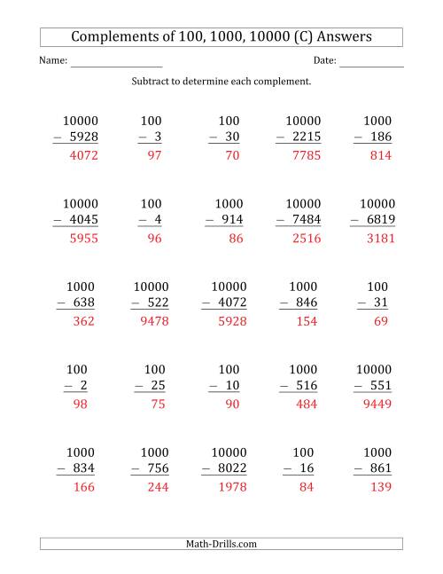 The Complements of 100, 1000 and 10000 by Subtracting (C) Math Worksheet Page 2