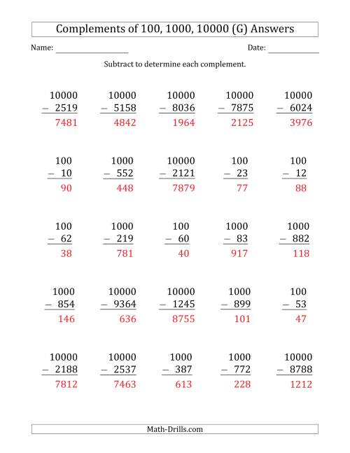 The Complements of 100, 1000 and 10000 by Subtracting (G) Math Worksheet Page 2