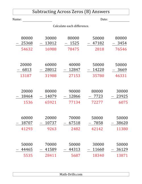 The Subtracting Across Zeros from Multiples of 10000 (B) Math Worksheet Page 2