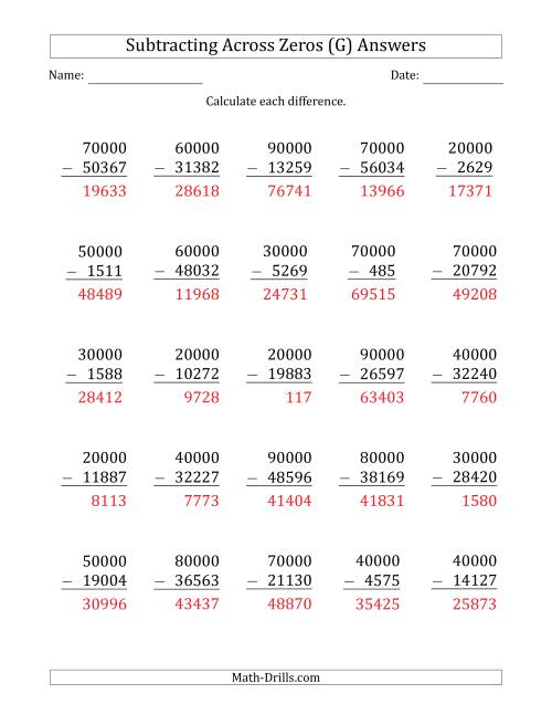 The Subtracting Across Zeros from Multiples of 10000 (G) Math Worksheet Page 2