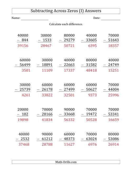 The Subtracting Across Zeros from Multiples of 10000 (I) Math Worksheet Page 2