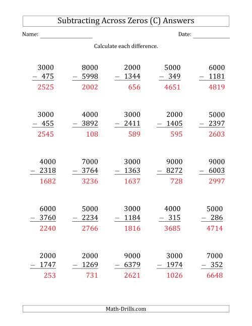 The Subtracting Across Zeros from Multiples of 1000 (C) Math Worksheet Page 2