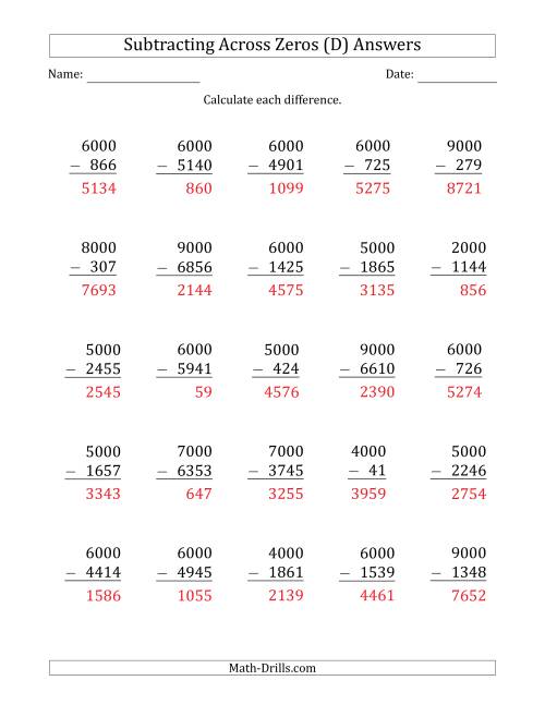 The Subtracting Across Zeros from Multiples of 1000 (D) Math Worksheet Page 2