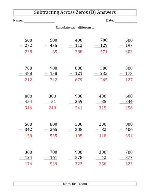 The Subtracting Across Zeros from Multiples of 100 (B) Math Worksheet Page 2