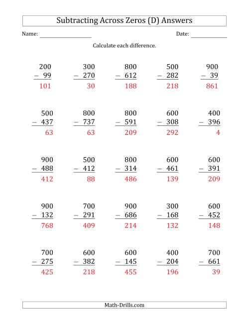 The Subtracting Across Zeros from Multiples of 100 (D) Math Worksheet Page 2
