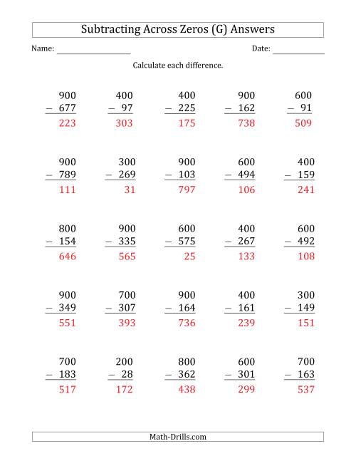The Subtracting Across Zeros from Multiples of 100 (G) Math Worksheet Page 2