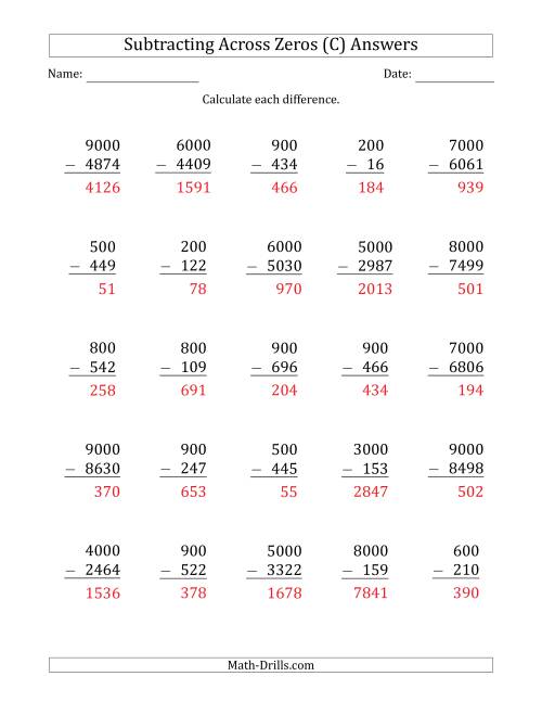 The Subtracting Across Zeros from Multiples of 100 and 1000 (C) Math Worksheet Page 2