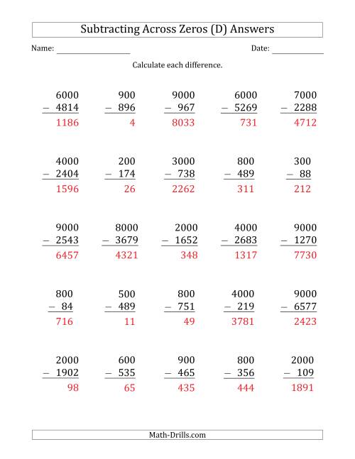 The Subtracting Across Zeros from Multiples of 100 and 1000 (D) Math Worksheet Page 2