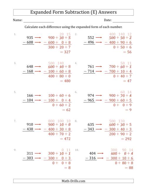 The 3-Digit Expanded Form Subtraction (E) Math Worksheet Page 2