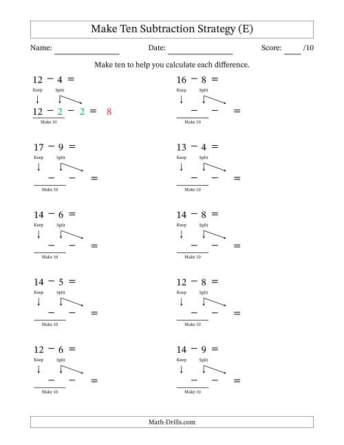 The Make Ten Subtraction Strategy (E) Math Worksheet