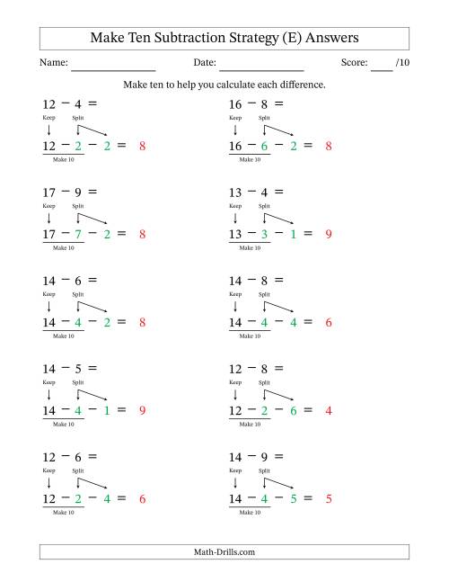 The Make Ten Subtraction Strategy (E) Math Worksheet Page 2