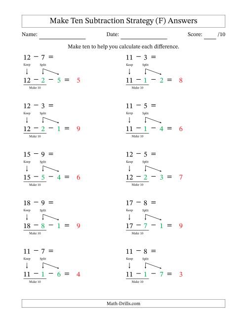 The Make Ten Subtraction Strategy (F) Math Worksheet Page 2
