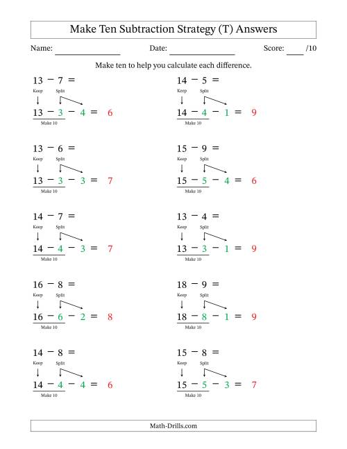 The Make Ten Subtraction Strategy (T) Math Worksheet Page 2