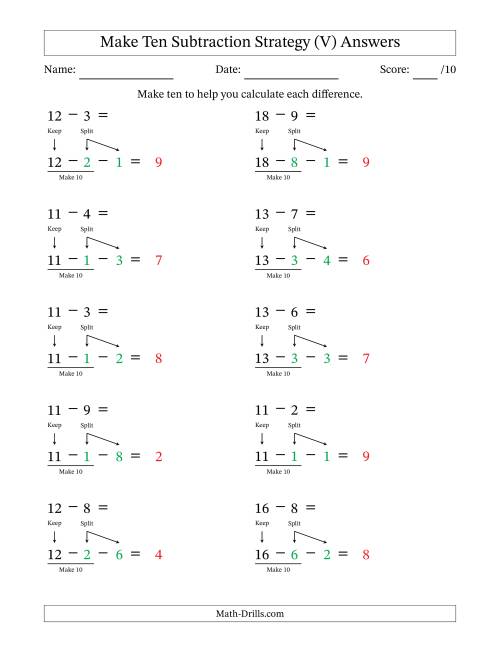 The Make Ten Subtraction Strategy (V) Math Worksheet Page 2