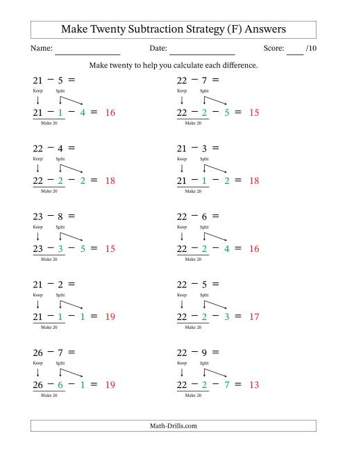 The Make Twenty Subtraction Strategy (F) Math Worksheet Page 2
