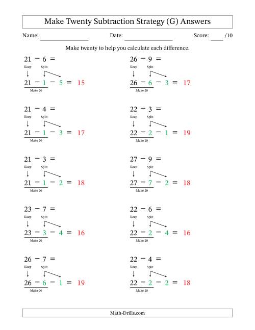 The Make Twenty Subtraction Strategy (G) Math Worksheet Page 2