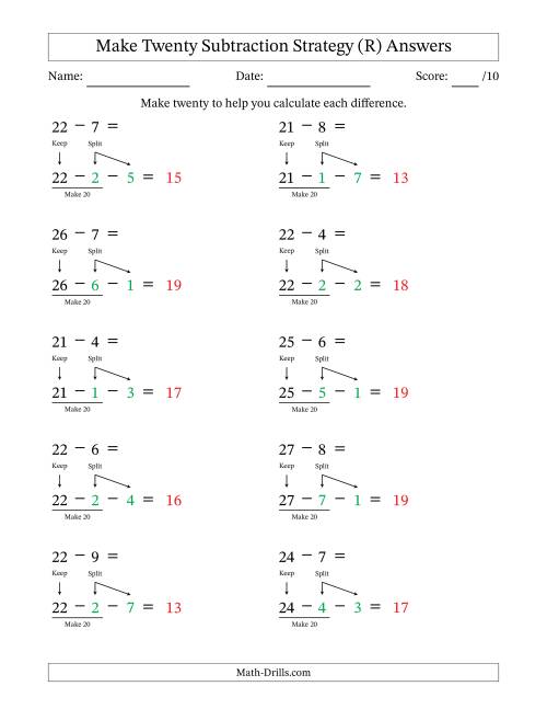The Make Twenty Subtraction Strategy (R) Math Worksheet Page 2