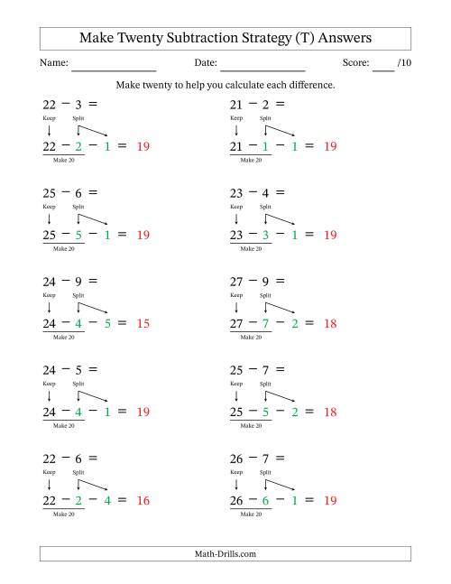 The Make Twenty Subtraction Strategy (T) Math Worksheet Page 2