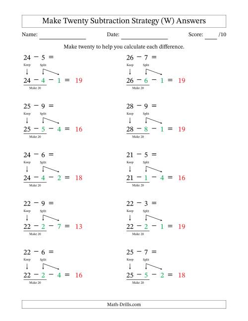 The Make Twenty Subtraction Strategy (W) Math Worksheet Page 2