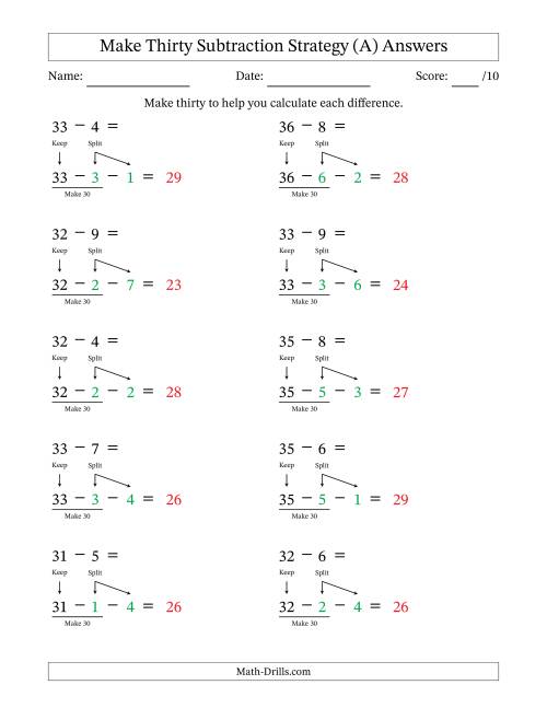 The Make Thirty Subtraction Strategy (A) Math Worksheet Page 2