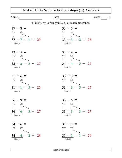 The Make Thirty Subtraction Strategy (B) Math Worksheet Page 2