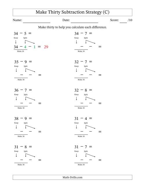 The Make Thirty Subtraction Strategy (C) Math Worksheet