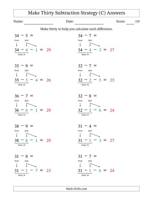 The Make Thirty Subtraction Strategy (C) Math Worksheet Page 2